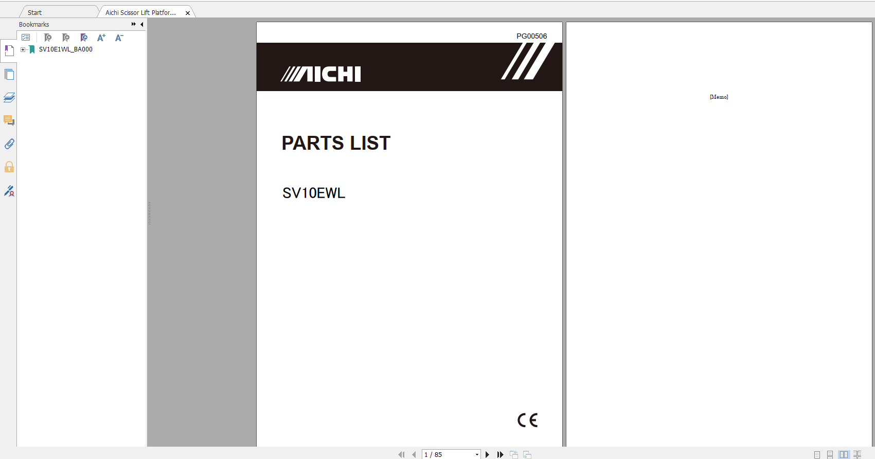 Aichi Scissor Lift Platform SV10EWL PG00506 Part List En 1