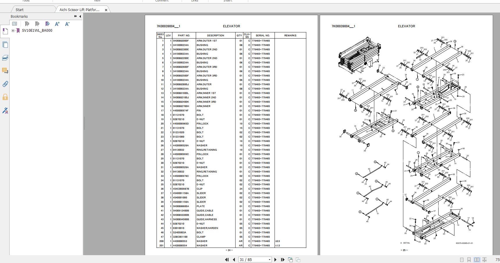 Aichi Scissor Lift Platform SV10EWL_PG00506 Part List_En