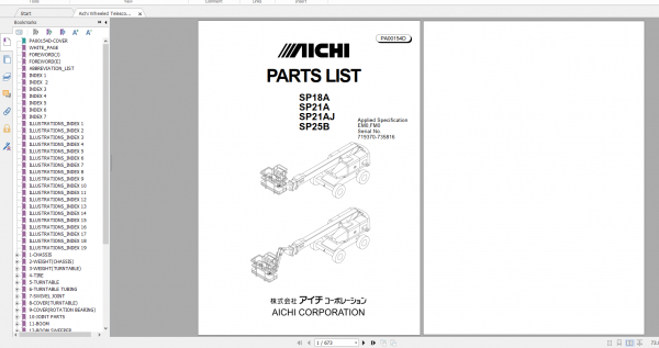 Aichi Wheeled Telescopic SP18A 21A SP21AJ SP25B EM0 FM0 PA00154Dnewer Part List En 1
