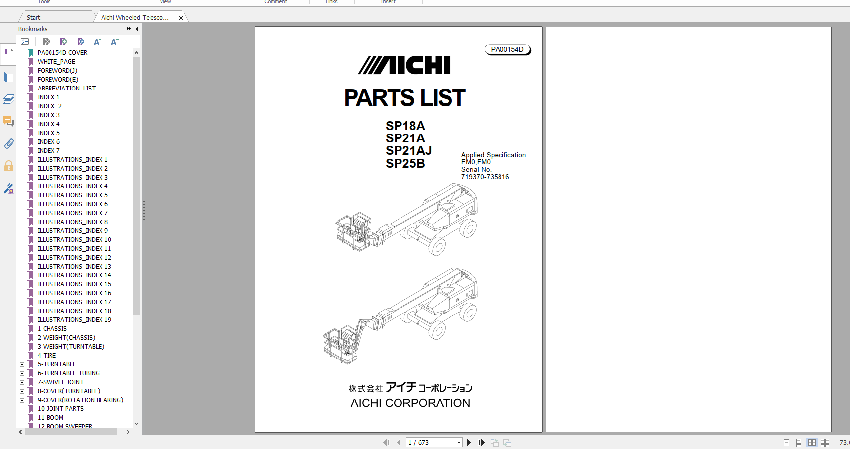 Aichi Wheeled Telescopic SP18A 21A SP21AJ SP25B EM0 FM0 PA00154Dnewer Part List En 1