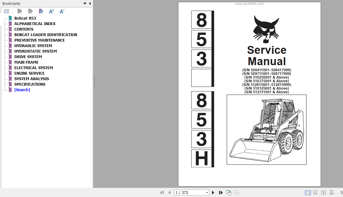 Bobcat 853 853H Loader Service Manual 1