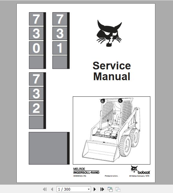 Bobcat Melroe Ingersoll Rand 730 731 732 Loader Service Manual 6556583 1