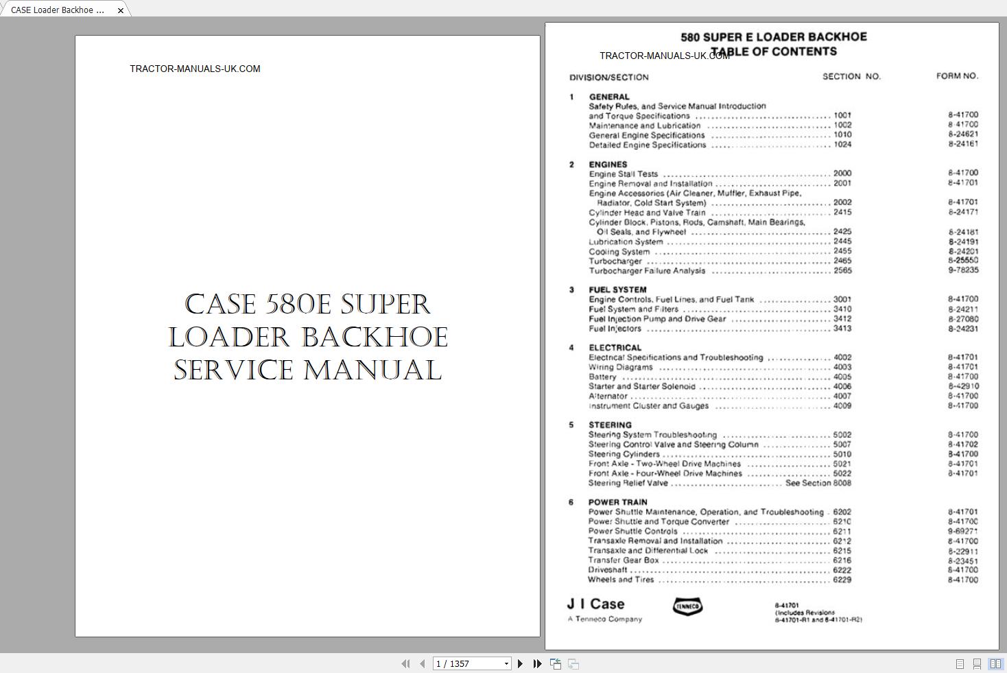 CASE Loader Backhoe 580SE Super E Service Manual 1