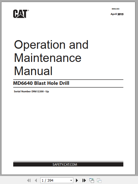 CAT Blast Hole Drill MD6640 Operation Maintenance Manual BI652203 1