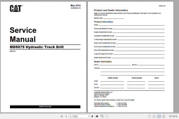 CAT Hydraulic Track Drill MD5075 Service Manual BI006823 00 435119 1