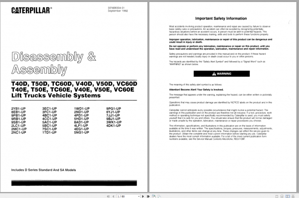 Caterpillar Lift Truck T50D Hydraulic Schematic Disassembly Assembly Service Manuals 2