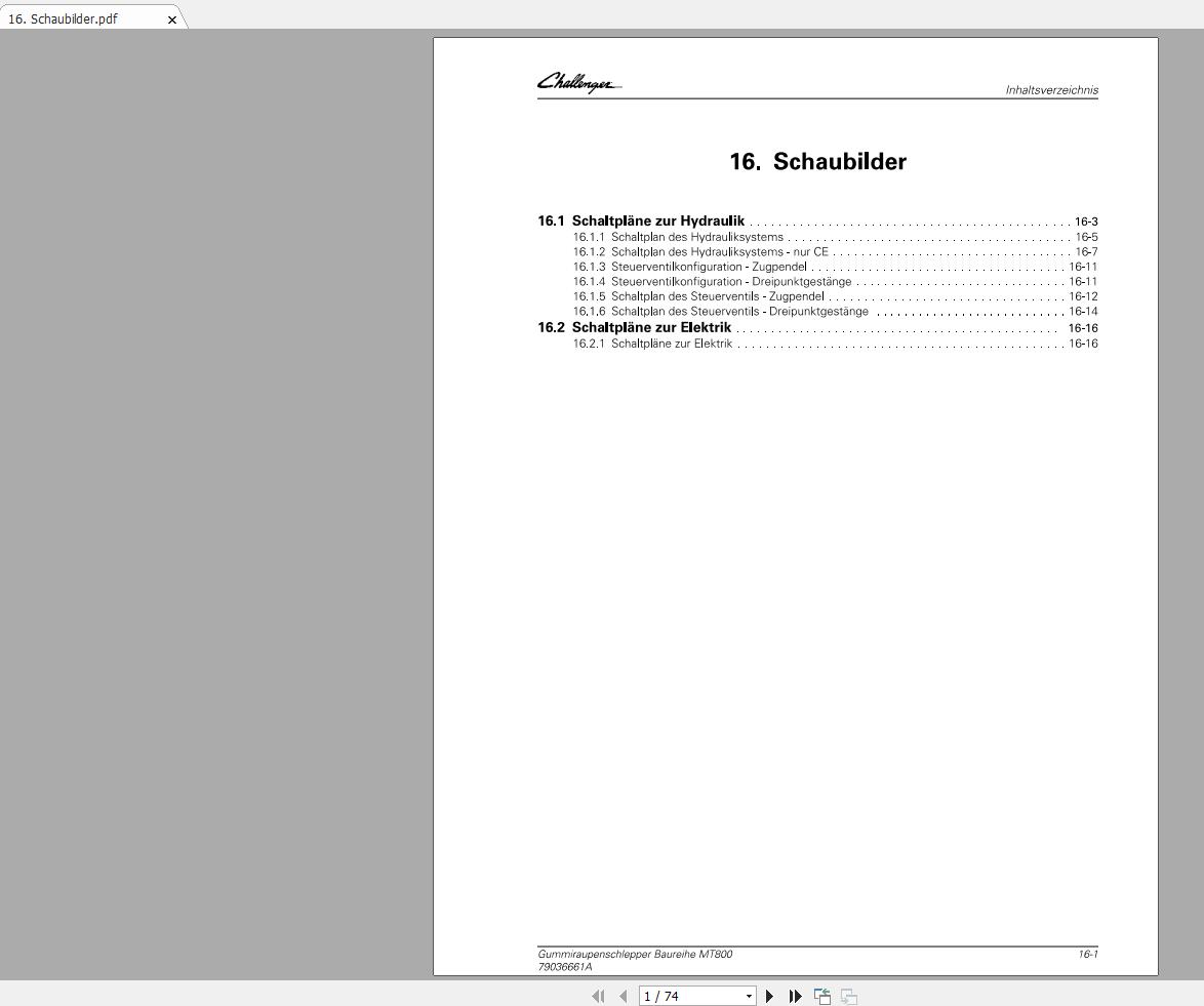 Challenger EU RUBBER TRACK Tractor MT800 Series Schematic PDF DE 1