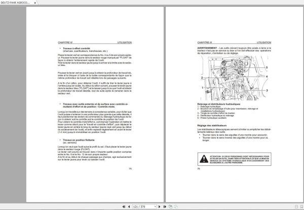 DEUTZ FAHR AGROCOMPACT F70 F75 F90 F100 Operators Manual FR 2
