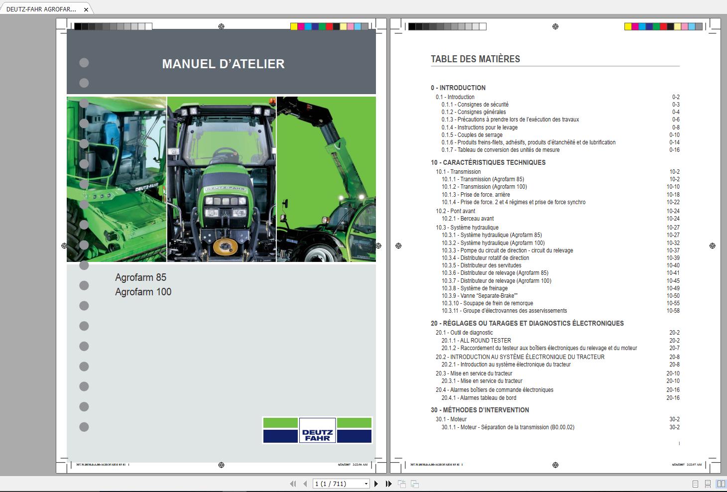 DEUTZ FAHR AGROFARM 85 100 Workshop Manual FR 1