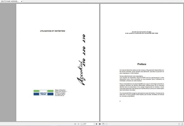 DEUTZ FAHR AGROKID 210 220 230 User Maintenance Manual FR 1