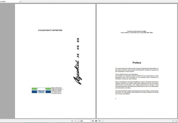 DEUTZ FAHR AGROKID 35 45 55 User Maintenance Manual FR 1