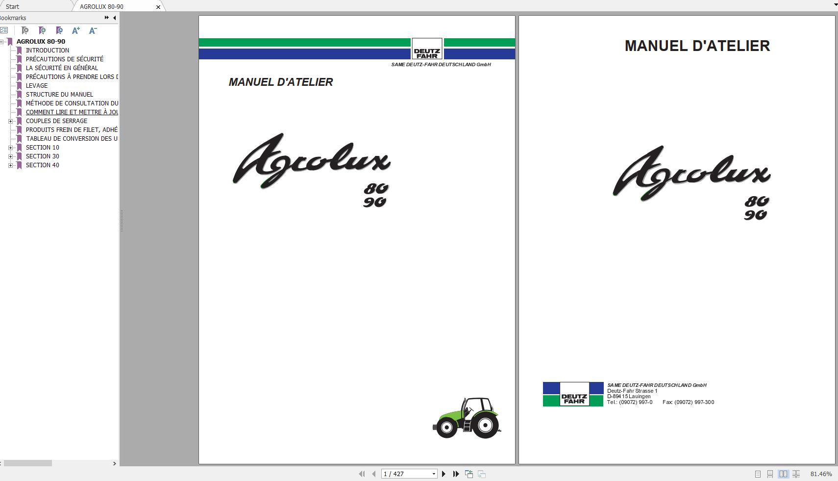DEUTZ FAHR AGROLUX 80 90 Workshop Manual FR 1