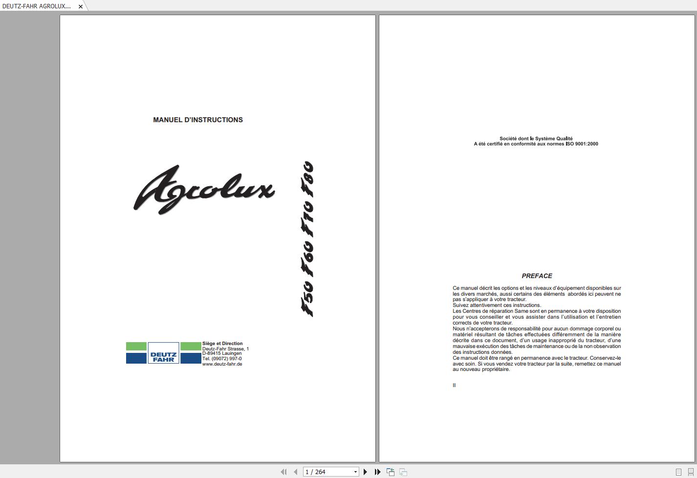 DEUTZ FAHR AGROLUX F50 F60 F70 F80 Operators Manual FR 1