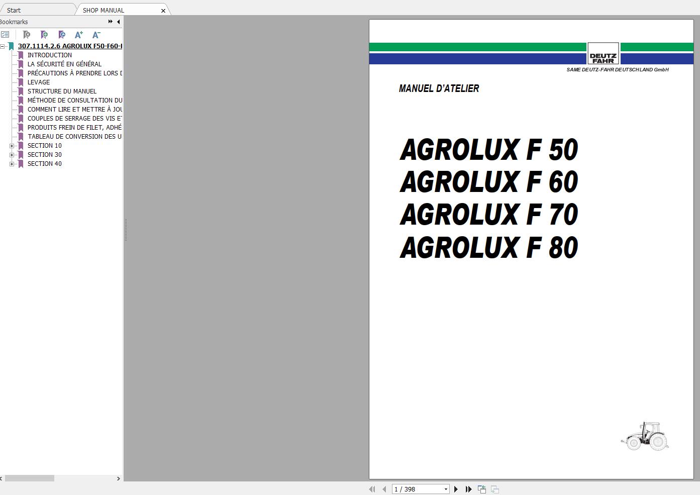 DEUTZ FAHR AGROLUX F50 F60 F70 F80 Workshop Manual FR 1