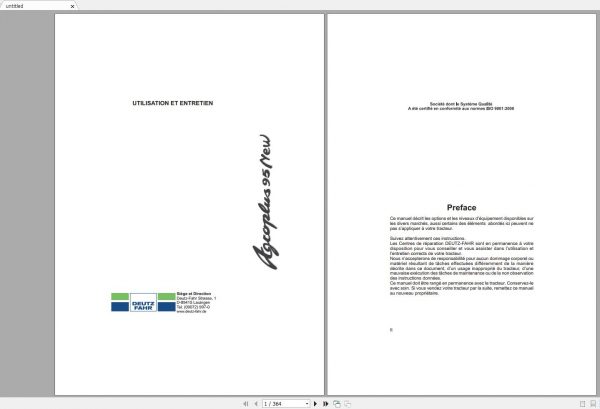 DEUTZ FAHR AGROPLUS 95 NEW User Maintenance Manual FR 1