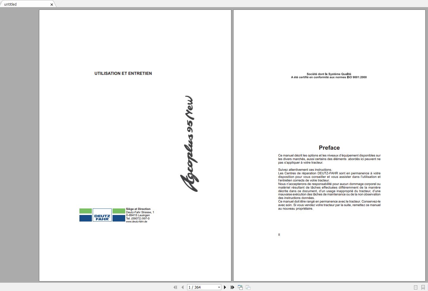 DEUTZ FAHR AGROPLUS 95 NEW User Maintenance Manual FR 1