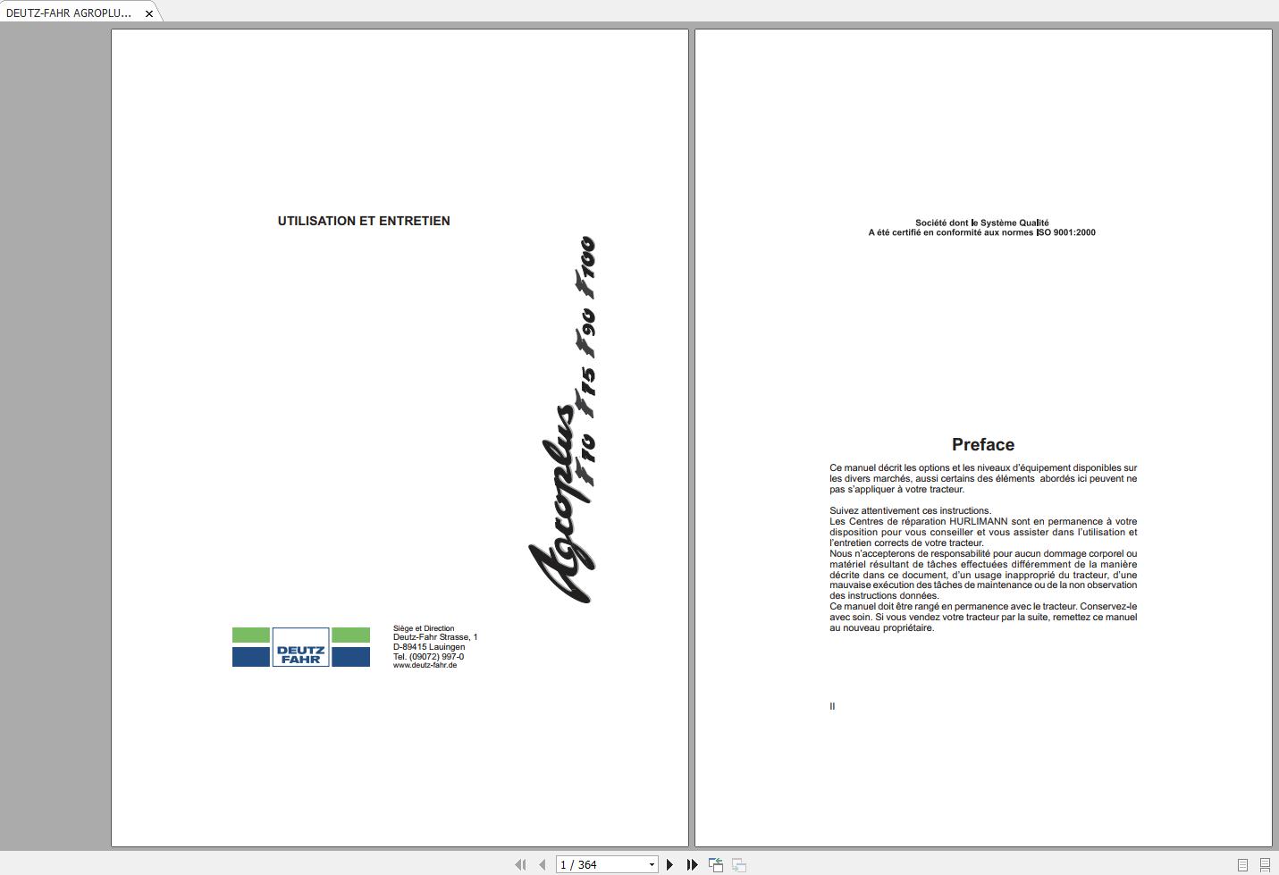 DEUTZ FAHR AGROPLUS F70 F75 F90 Power Shuttle User Maintenance Manual FR 1