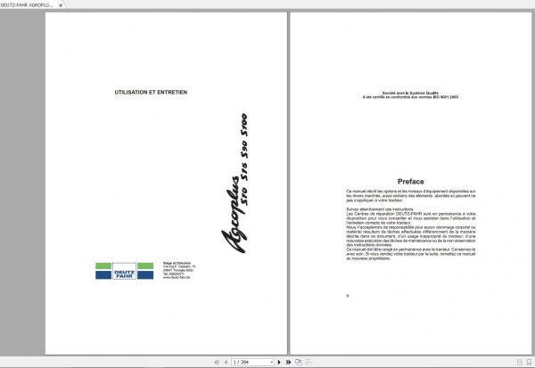 DEUTZ FAHR AGROPLUS S70 S75 S90 S100 Power Shuttle User Maintenance Manual FR 1