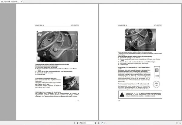 DEUTZ FAHR AGROPLUS S70 S75 S90 S100 Power Shuttle User Maintenance Manual FR 3