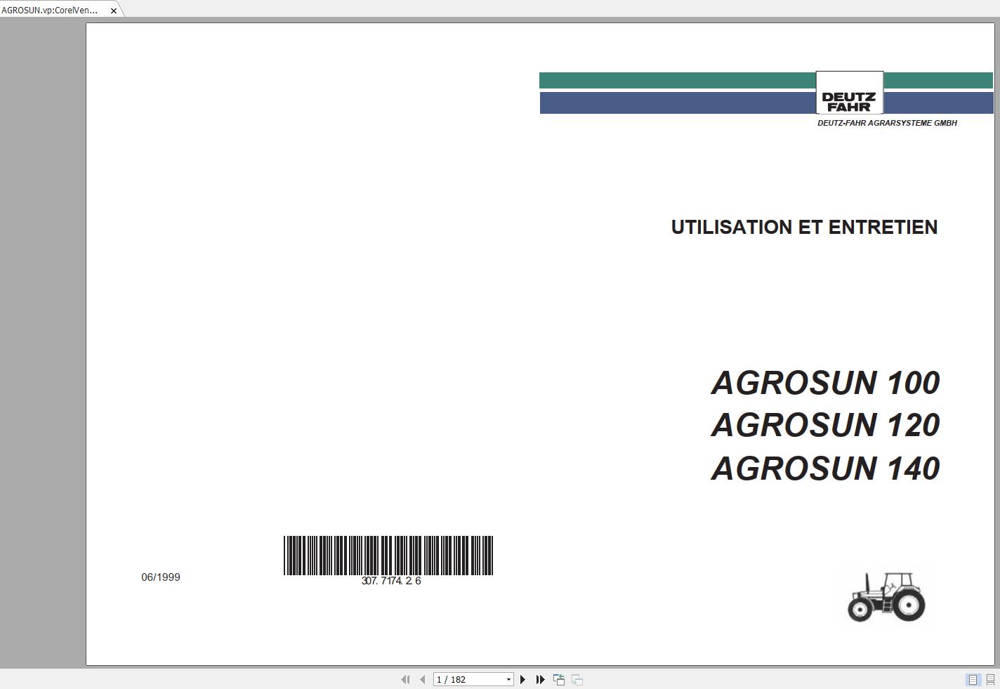 DEUTZ FAHR AGROSUN 100 120 140 User Maintenance Manual FR 1