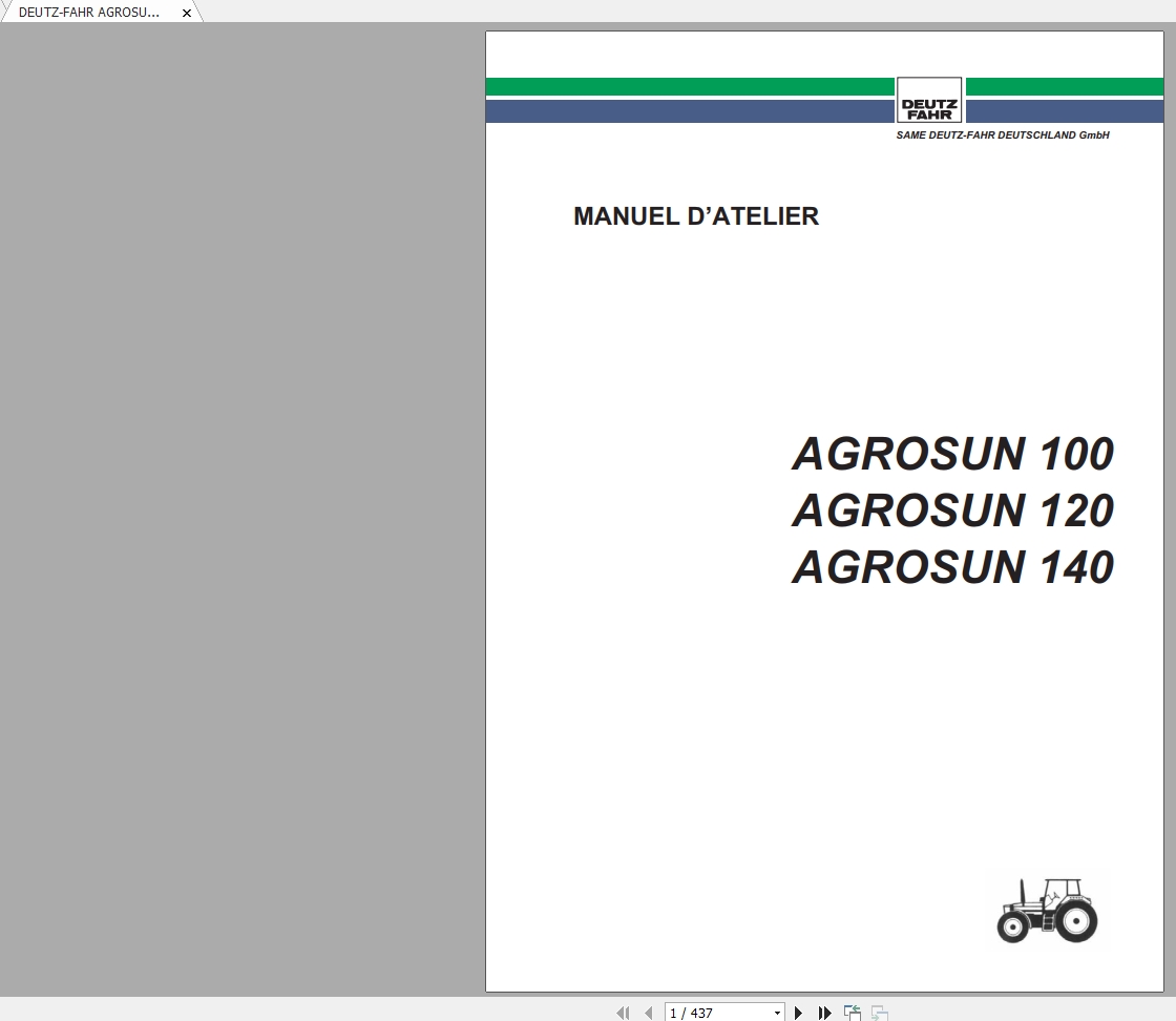 DEUTZ FAHR AGROSUN 100 120 140 Workshop Manual FR 1