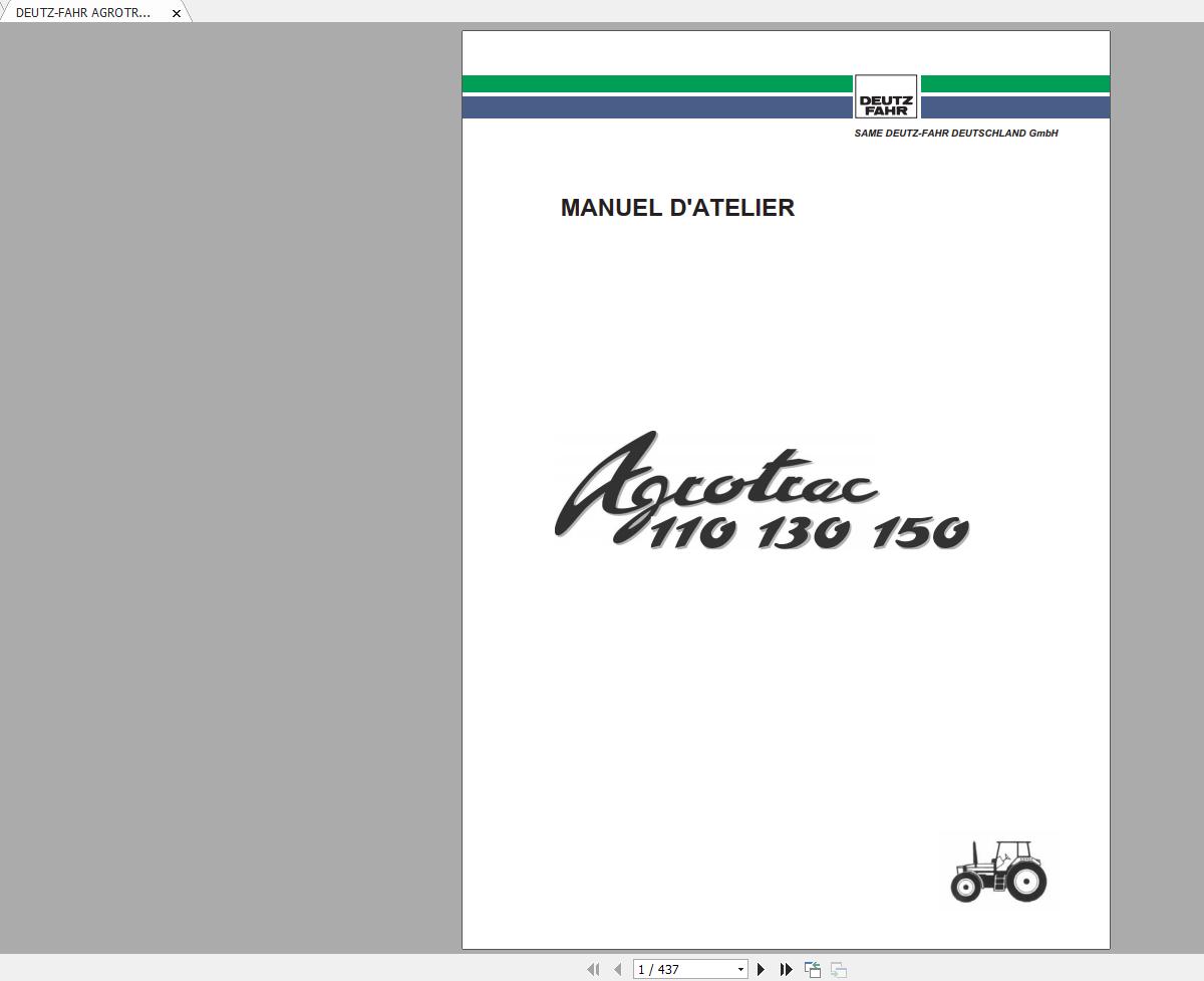 DEUTZ FAHR AGROTRAC 110 130 150 Workshop Manual FR 1