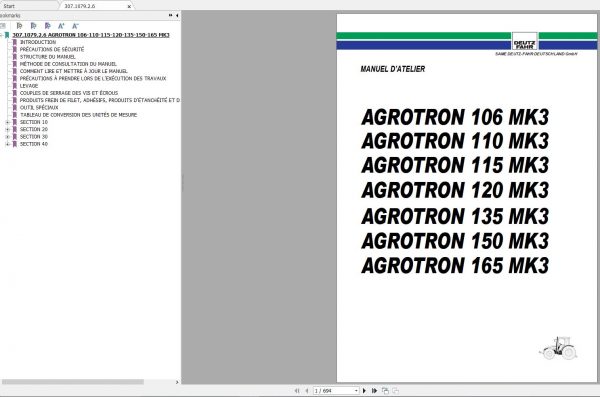 DEUTZ FAHR AGROTRON 106 110 115 120 135 150 165 MK3 Workshop Manual FR 1