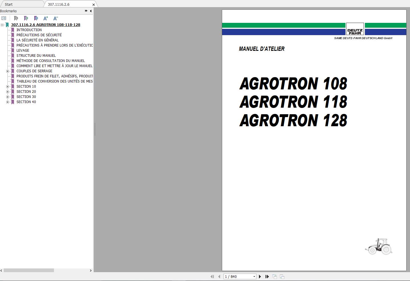 DEUTZ FAHR AGROTRON 108 118 128 Workshop Manual FR 1