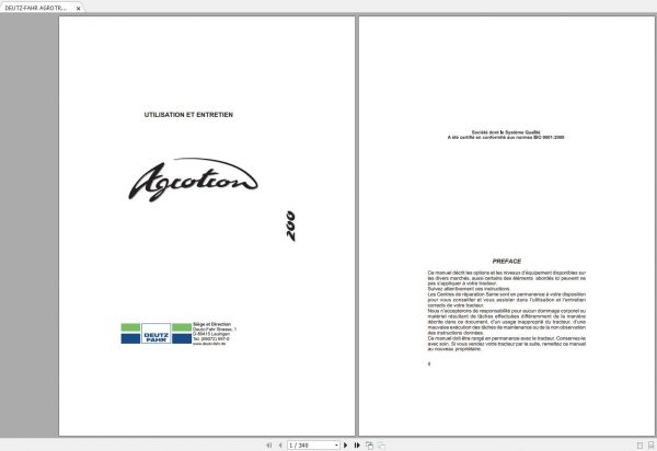 DEUTZ FAHR AGROTRON 200 User Maintenance Manual FR 1