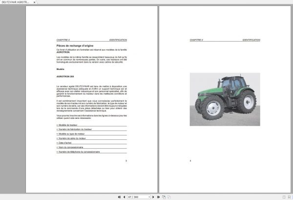 DEUTZ FAHR AGROTRON 200 User Maintenance Manual FR 3