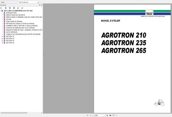 DEUTZ FAHR AGROTRON 210 235 265 Workshop Manual FR 1 1
