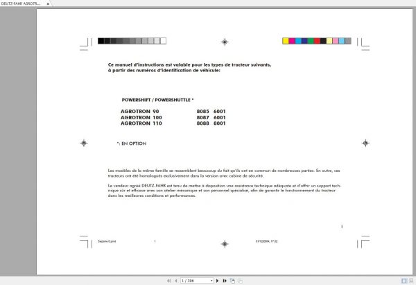 DEUTZ FAHR AGROTRON 90 100 110 Operators Manual FR 1