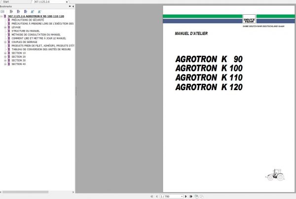DEUTZ FAHR AGROTRON K 90 100 110 120 Workshop Manual FR 1