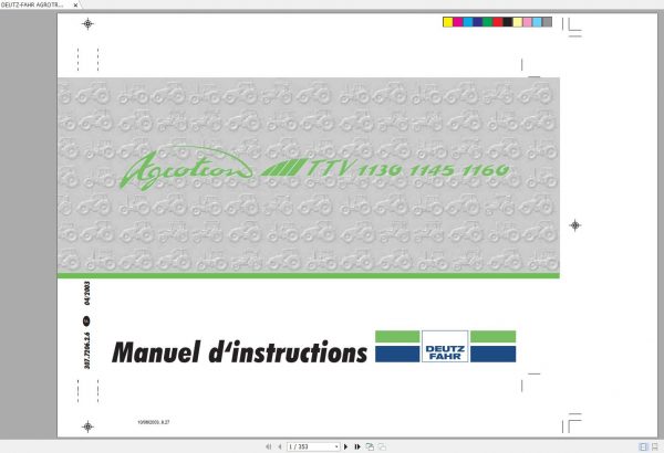 DEUTZ FAHR AGROTRON TTV 1130 1145 1160 Operators Manual FR 1