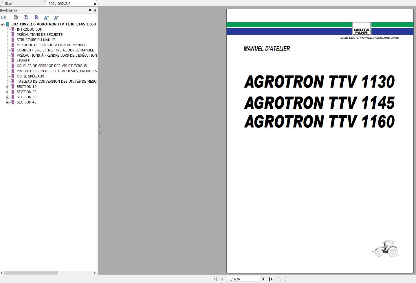 DEUTZ FAHR AGROTRON TTV 1130 1145 1160 Workshop Manual FR 1
