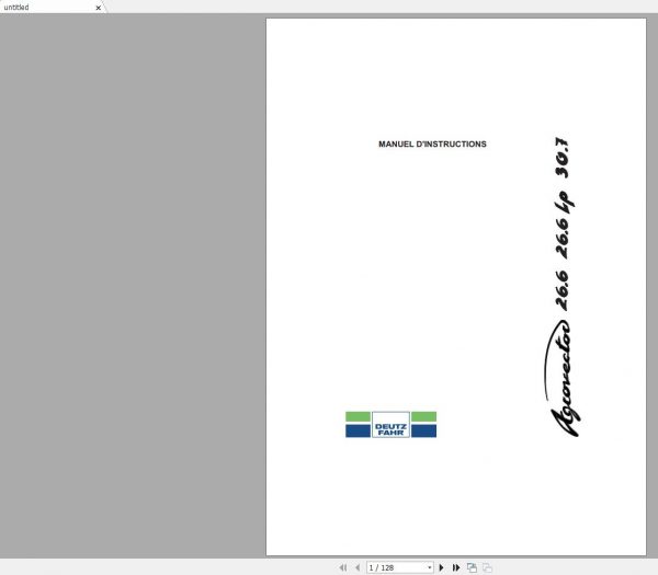 DEUTZ FAHR AGROVECTOR 26.6 26.6 Lp 30.7 Operators Manual FR 1