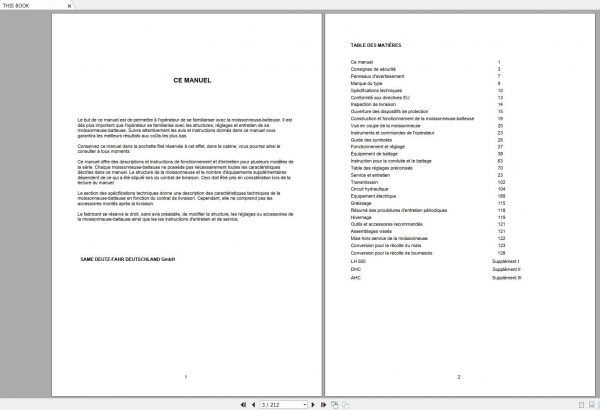 DEUTZ FAHR COMBINE HARVESTER 5545H 5565H 5585HT Operators Manual FR 2