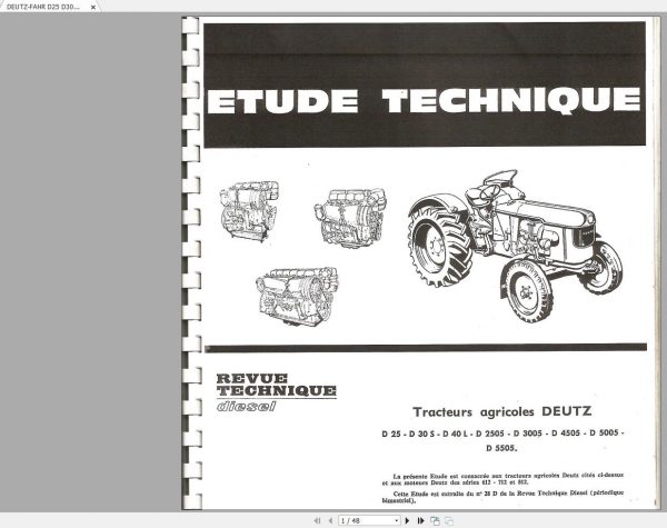 DEUTZ FAHR D25 D30S D40L D2505 D3005 D4005 D5005 D5505 Workshop Manual FR 1