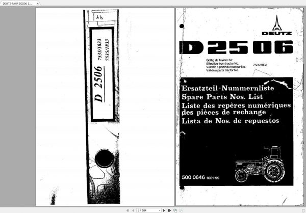 DEUTZ FAHR D2506 Spare Parts Catalog ENDEESFR 1