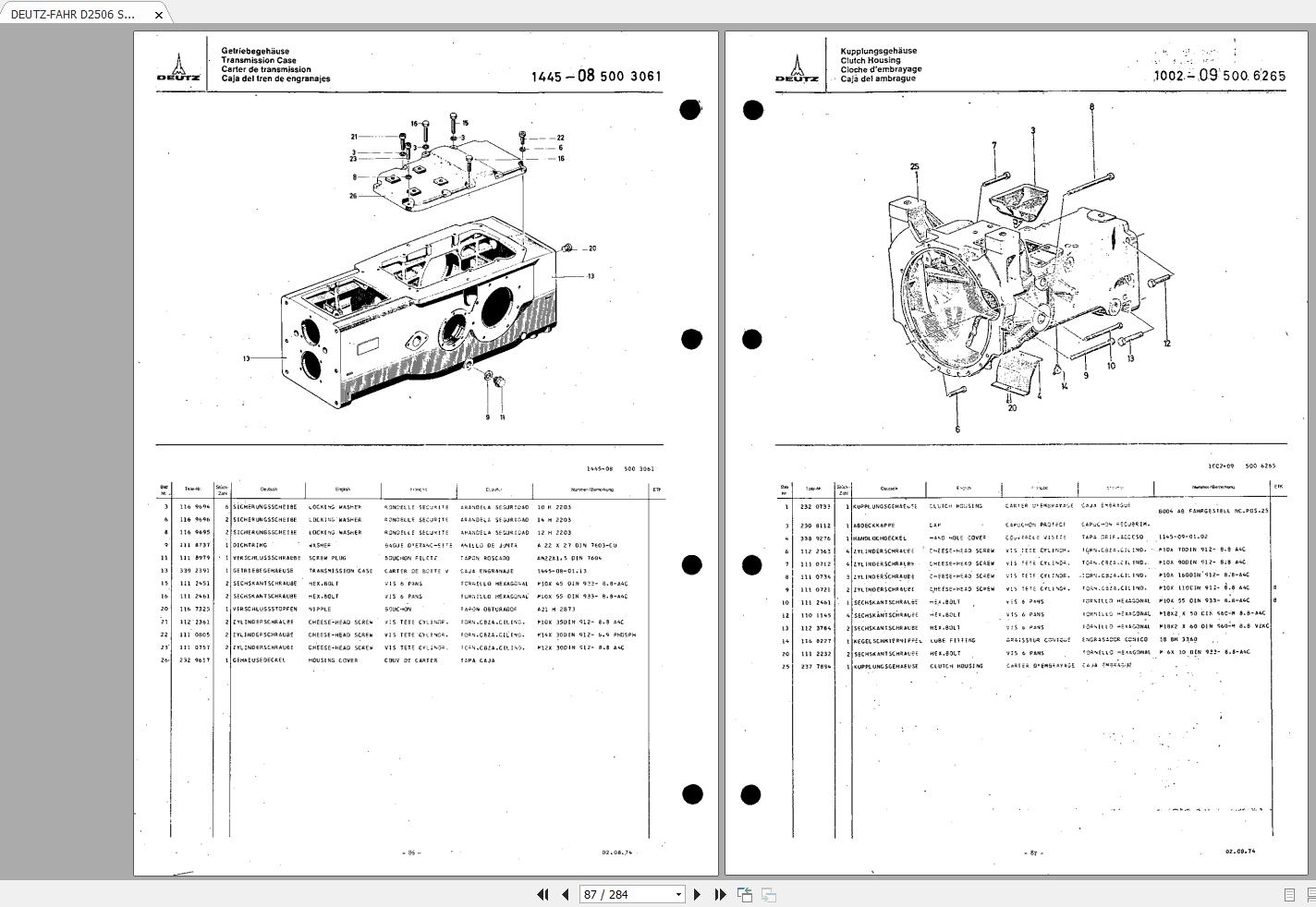 DEUTZFAHR D2506 Spare Parts Catalog EN+DE+ES+FR