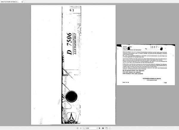 DEUTZ FAHR D7506 Spare Parts Catalog FR 1