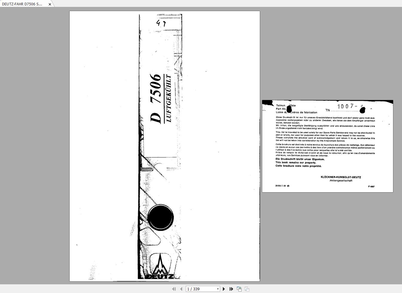 DEUTZ FAHR D7506 Spare Parts Catalog FR 1