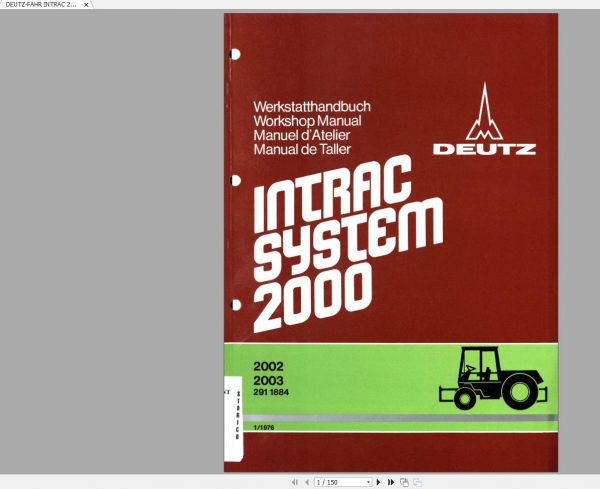 DEUTZ FAHR INTRAC 2002 2003 Workshop Manual ENDEFRES 1