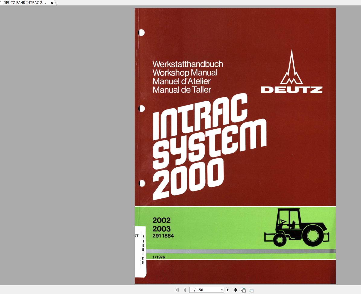DEUTZ FAHR INTRAC 2002 2003 Workshop Manual ENDEFRES 1