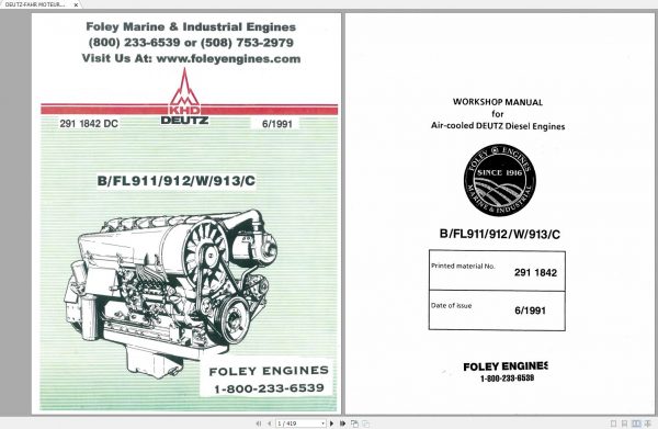 DEUTZ FAHR MOTEURS DIESEL BFL911 912 912W 913 913C Workshop Manual FR 1