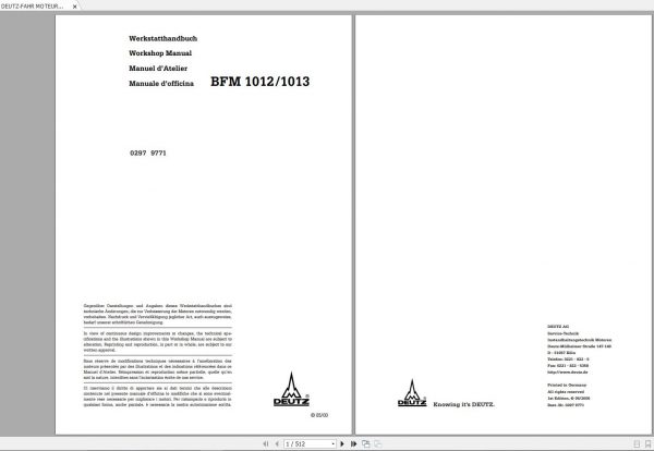 DEUTZ FAHR MOTEURS DIESEL BFM 1012 1013 Workshop Manual FR 1