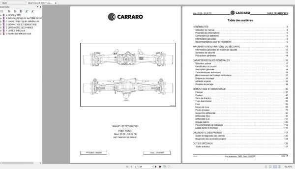 DEUTZ FAHR PONT AVANT AGROTRON 150 150.7 165.7 CARRARO 20.26 Workshop Manual FR 1