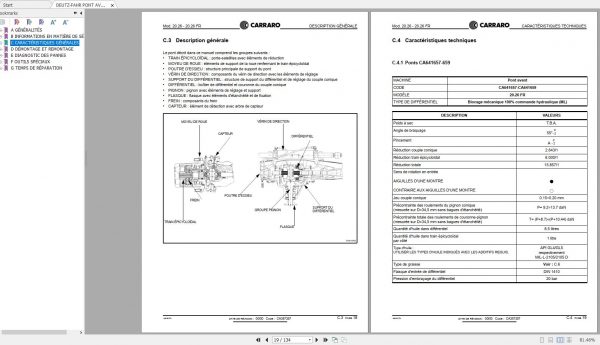 DEUTZ FAHR PONT AVANT AGROTRON 150 150.7 165.7 CARRARO 20.26 Workshop Manual FR 2