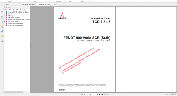 FFendt Tractor 900 Vario Scr3b VIN 941 946 Diagram Operation Manual Workshop Manual ES 9