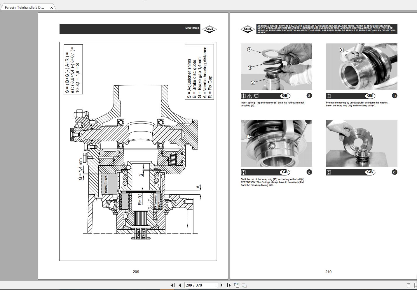 Faresin Telehandlers DANA 211, 221 Axles MO211S20 Maintenance & Repair